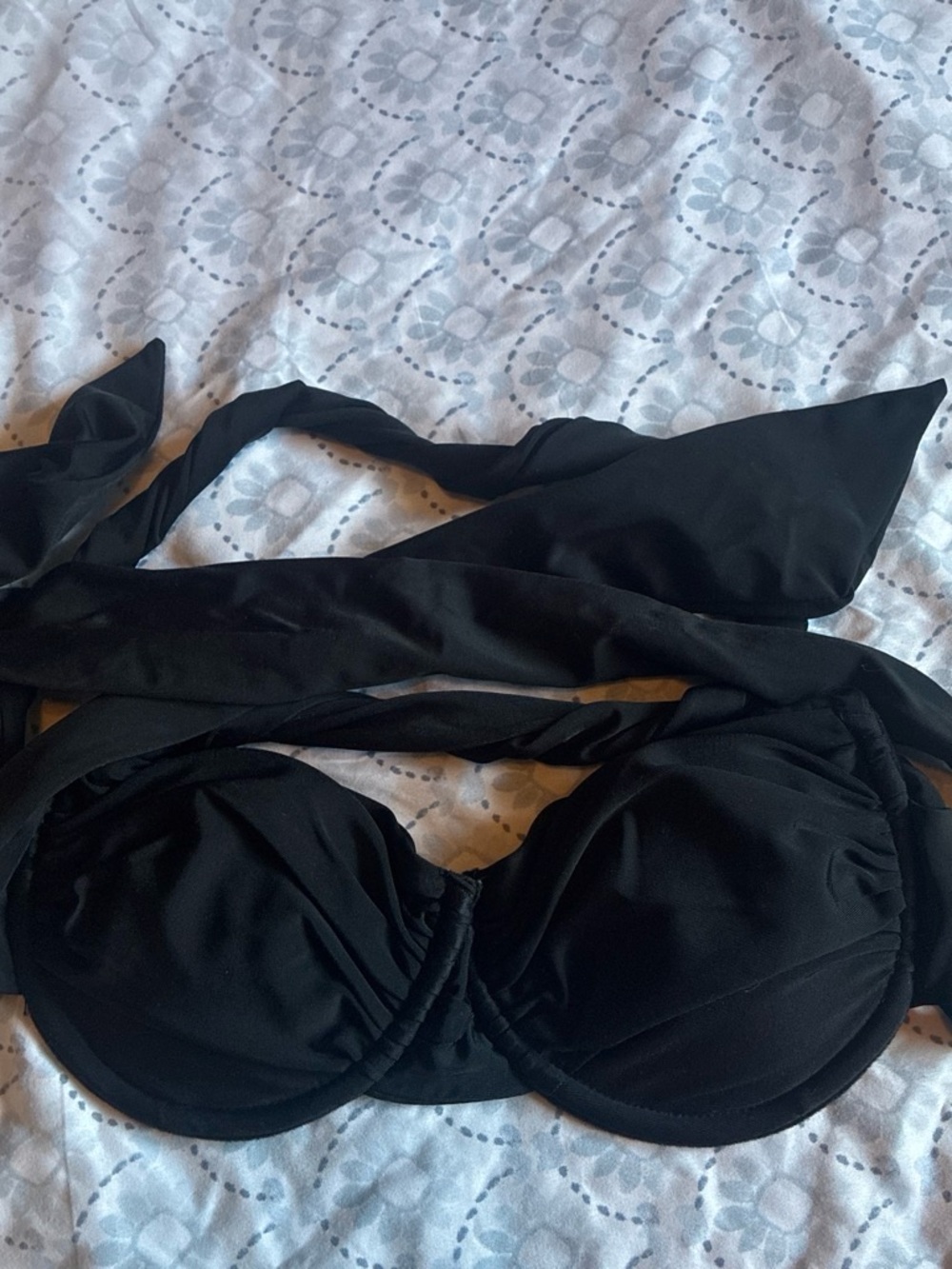 Strapless Black Women’s Bandeau Bikini Top with Tie Detail